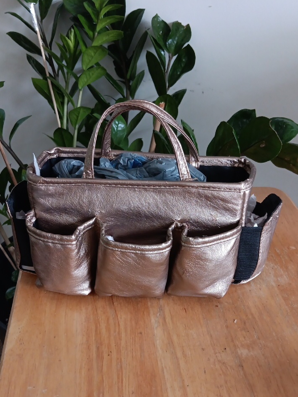 Metallic Bronze Tote Organizer Bag
